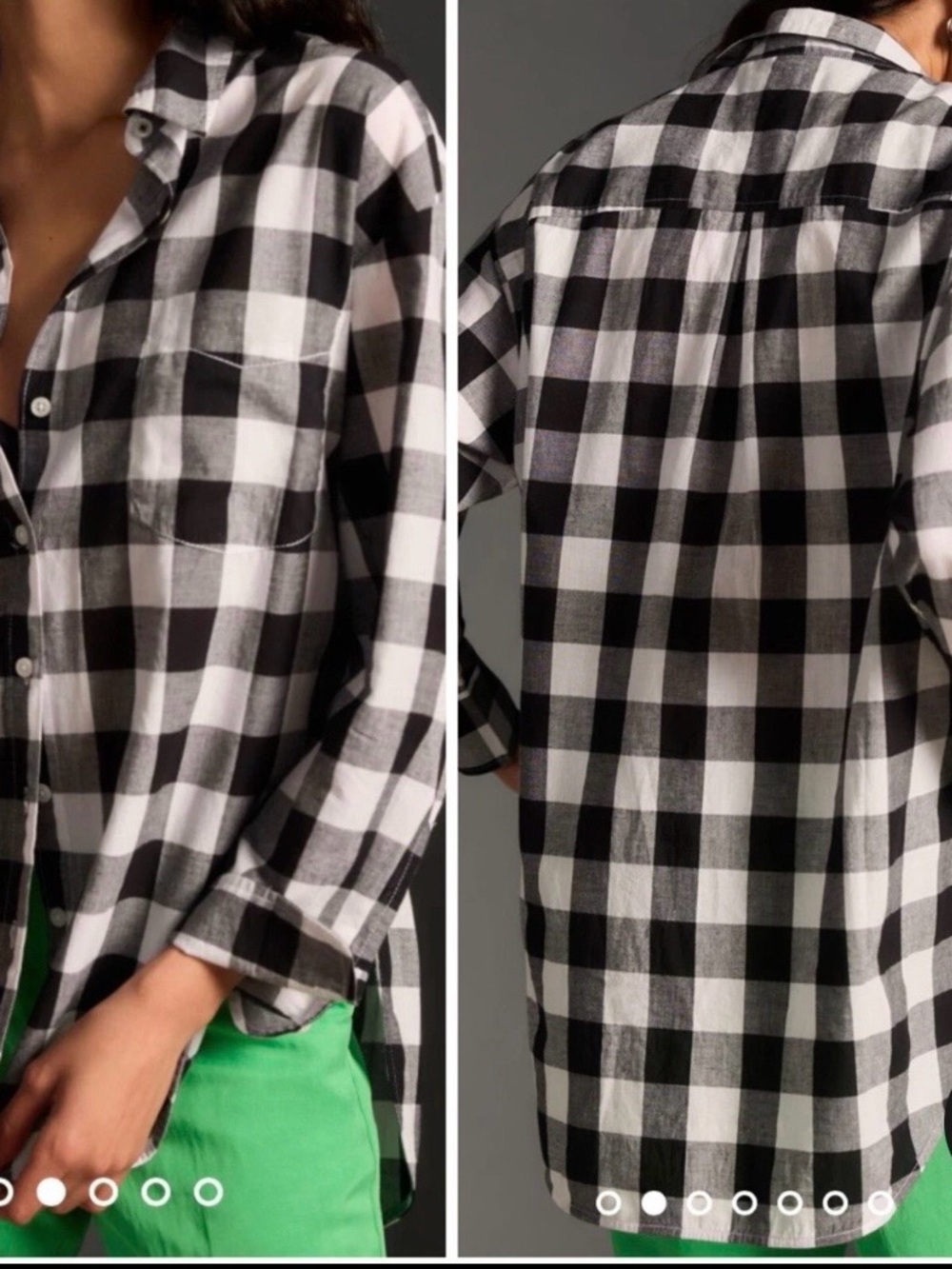 Anthro Meave Black & White Buffalo Plaid Button-Up Shirt